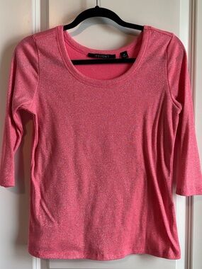 Insight Pink Metallic Shimmer Scoop Neck 3/4 Sleeve Top